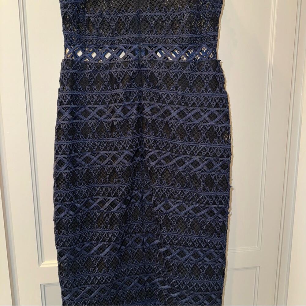 SIMKHAI Lattice Embroidered Mermaid Trumpet Dress Navy Blue and Black 2 - Picture 13 of 16